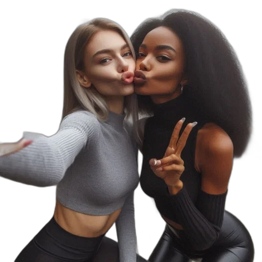 two, women, take, selfie transparent PNG cut-out