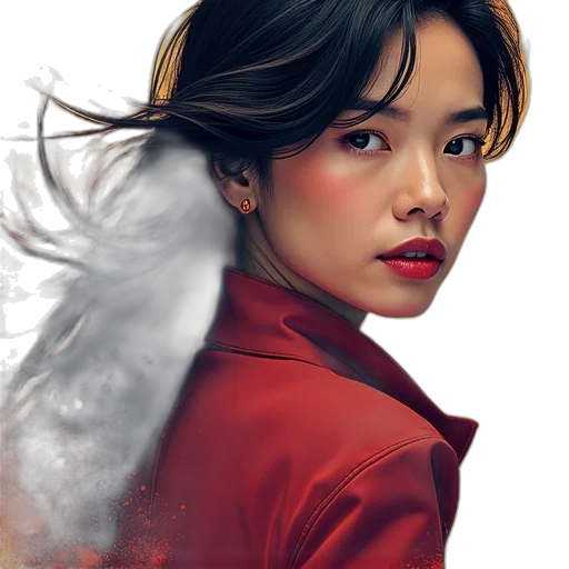 dragon, face, jacket, photorealistic transparent PNG cut-out