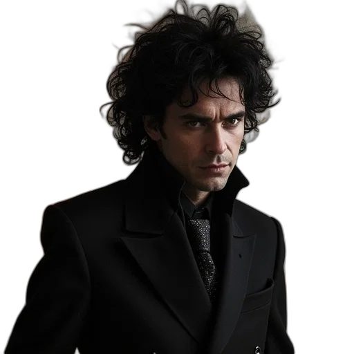 jacket, staff, hair, photorealistic transparent PNG cut-out