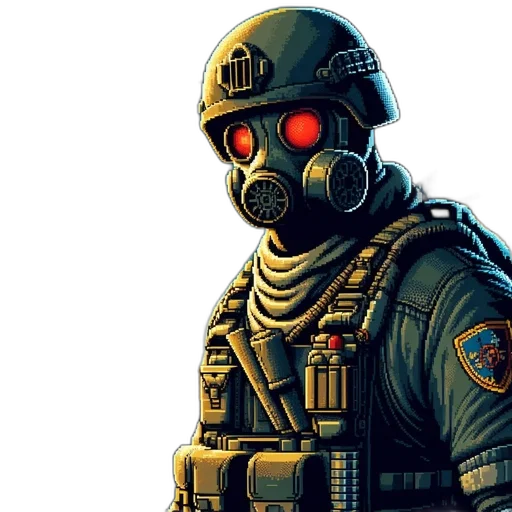 robot, mask, concept art, pixel art transparent PNG cut-out