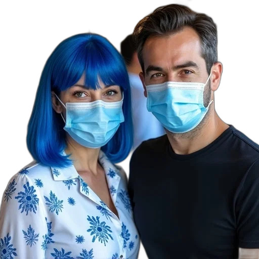 mask, blue, woman, wig transparent PNG cut-out