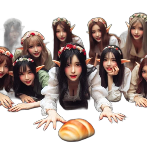 food, hair, oil painting, photorealistic transparent PNG cut-out