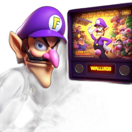 concept art, 3d render, animated, waluigi transparent PNG cut-out