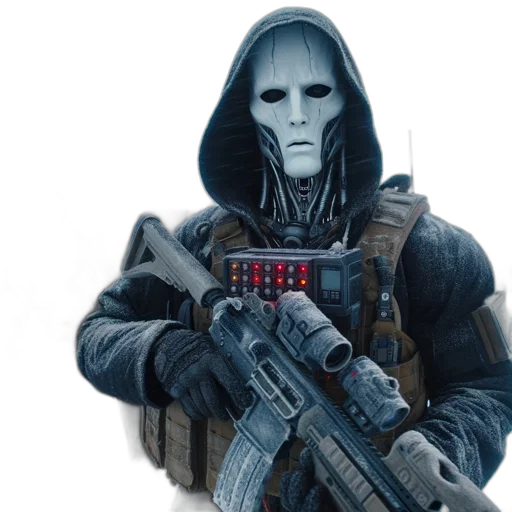 mask, jacket, weapon, concept art transparent PNG cut-out