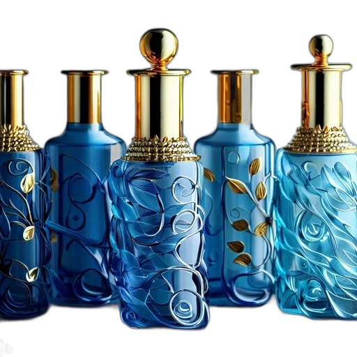 bottle, photorealistic, blue, display transparent PNG cut-out