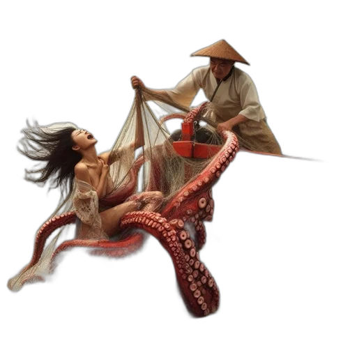umbrella, creature, hair, staff transparent PNG cut-out