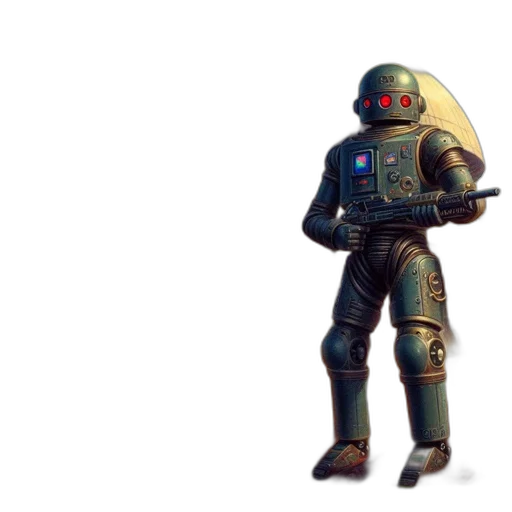 robot, jacket, weapon, staff transparent PNG cut-out