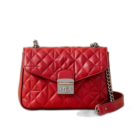 red, quilted, leather, handbag transparent PNG cut-out