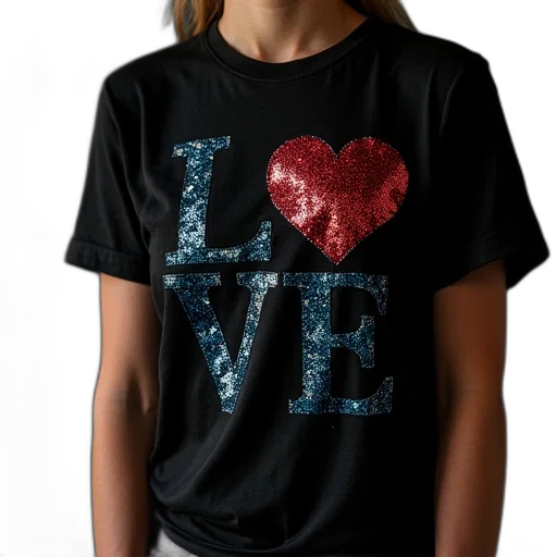 3d render, black, love, glitter transparent PNG cut-out