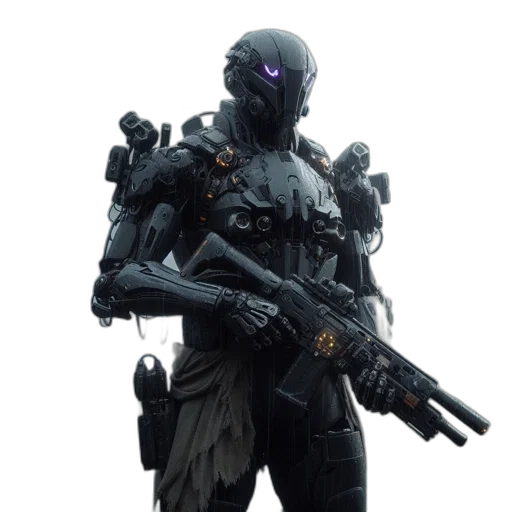 robot, weapon, concept art, cyberpunk transparent PNG cut-out