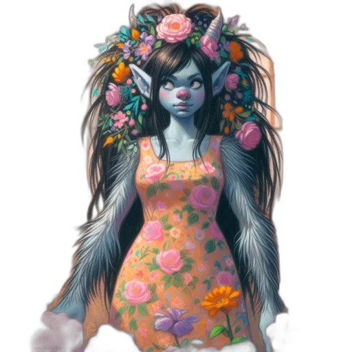 dress, creature, hair, flower transparent PNG cut-out