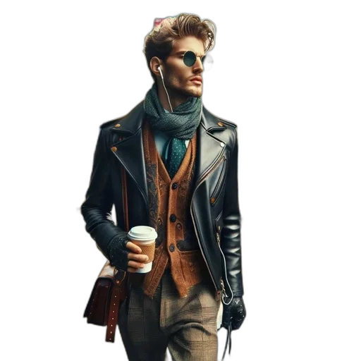 jacket, staff, concept art, cyberpunk transparent PNG cut-out