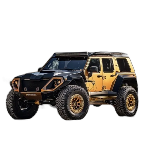 car, 3d render, gold, black transparent PNG cut-out