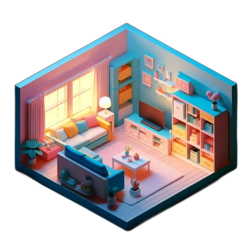 furniture, 3d render, concept art, pixel art transparent PNG cut-out