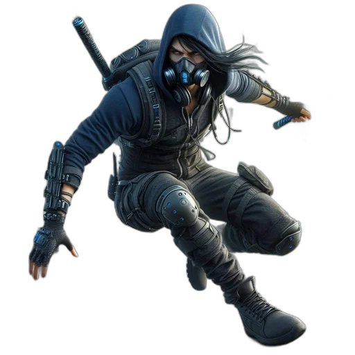 jacket, mask, weapon, staff transparent PNG cut-out