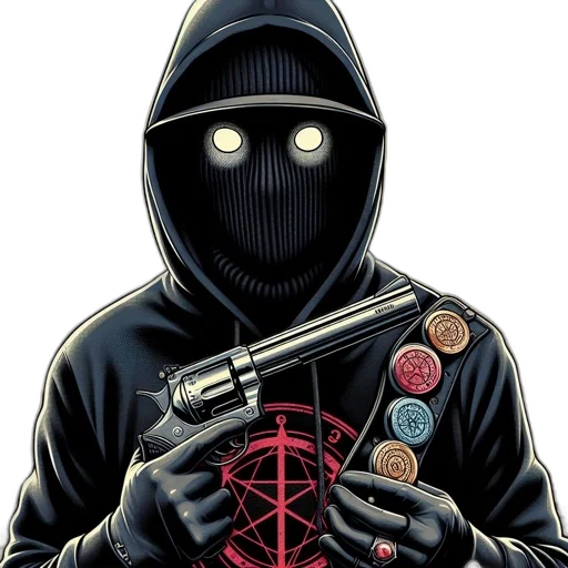jacket, mask, weapon, staff transparent PNG cut-out