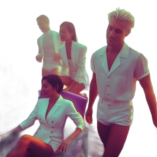 jacket, staff, 3d render, vaporwave transparent PNG cut-out