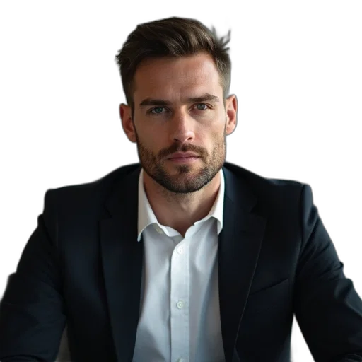staff, jacket, face, photorealistic transparent PNG cut-out
