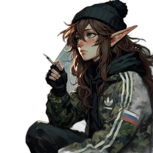 jacket, weapon, staff, hat transparent PNG cut-out
