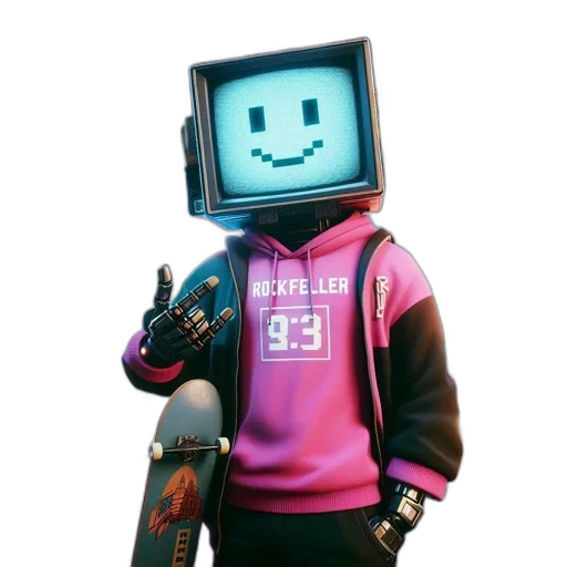 robot, jacket, face, weapon transparent PNG cut-out