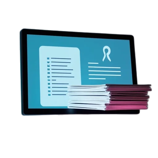 computer, screen, stack, documents transparent PNG cut-out