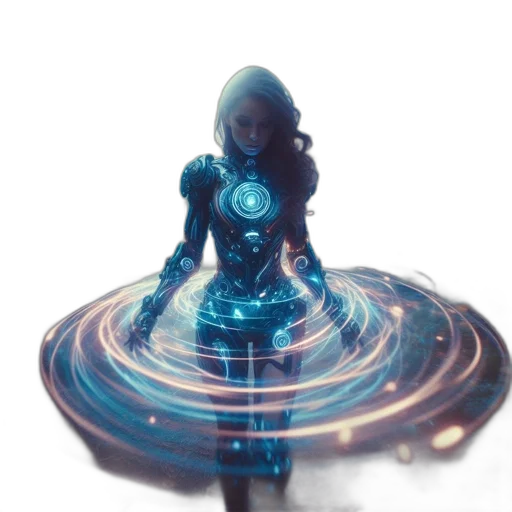 dress, robot, staff, hair transparent PNG cut-out