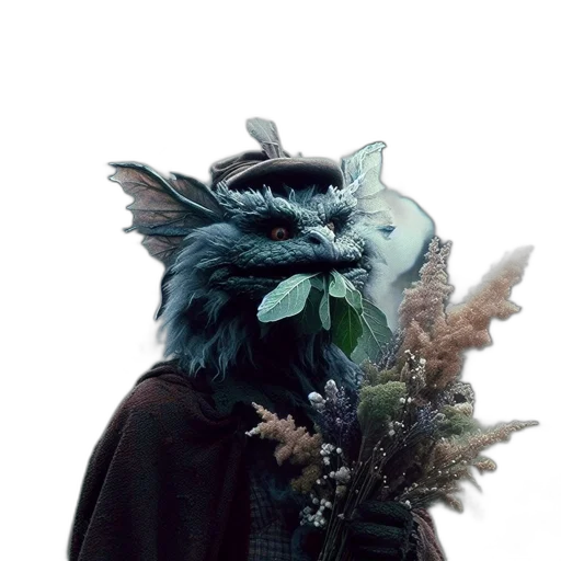 mask, dragon, creature, staff transparent PNG cut-out