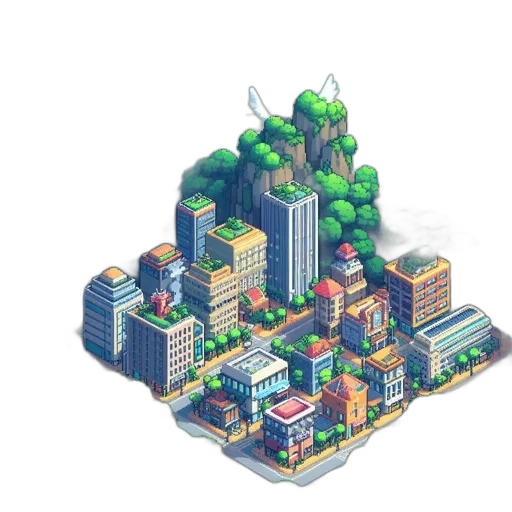building, pixel art, concept art, 3d render transparent PNG cut-out