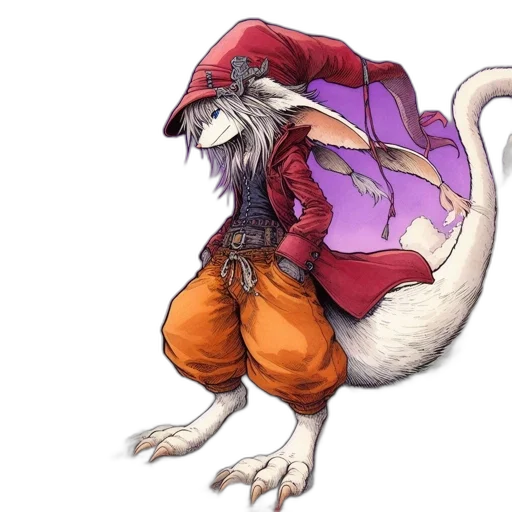 dragon, hat, jacket, staff transparent PNG cut-out