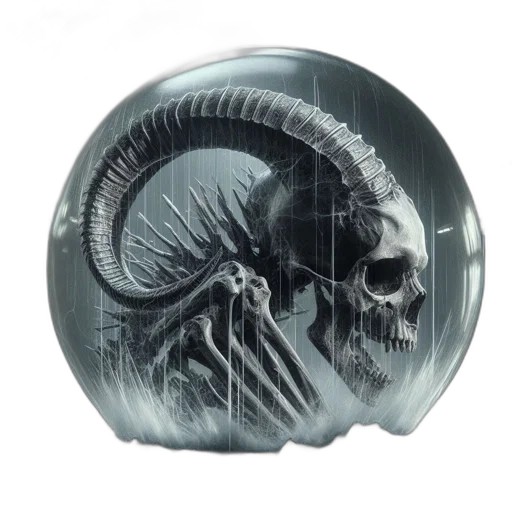 concept art, decaying, skeleton, horns transparent PNG cut-out