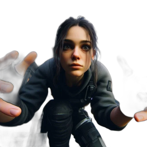 weapon, staff, jacket, face transparent PNG cut-out