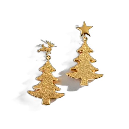 jewelry, pair, gold-colored, christmas transparent PNG cut-out