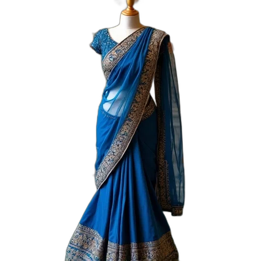 dress, blue, gold, traditional transparent PNG cut-out
