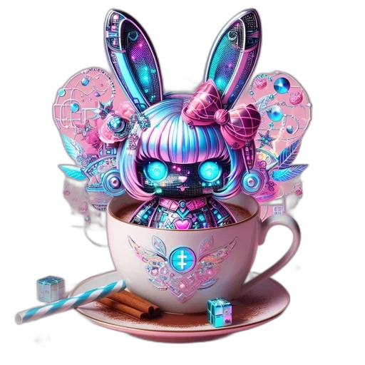 robot, 3d render, vaporwave, concept art transparent PNG cut-out