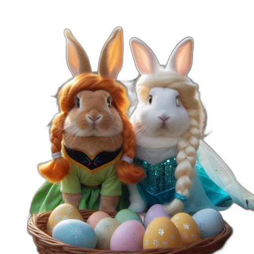 3d render, two, rabbits, one transparent PNG cut-out
