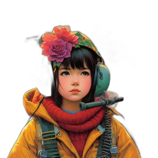 jacket, flower, face, hat transparent PNG cut-out
