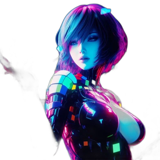 robot, dress, cyberpunk, pixel art transparent PNG cut-out