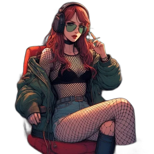 jacket, dress, cyberpunk, comic book art transparent PNG cut-out