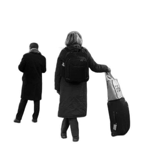 staff, jacket, umbrella, city street transparent PNG cut-out