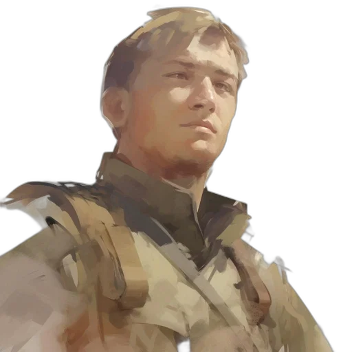face, jacket, staff, weapon transparent PNG cut-out