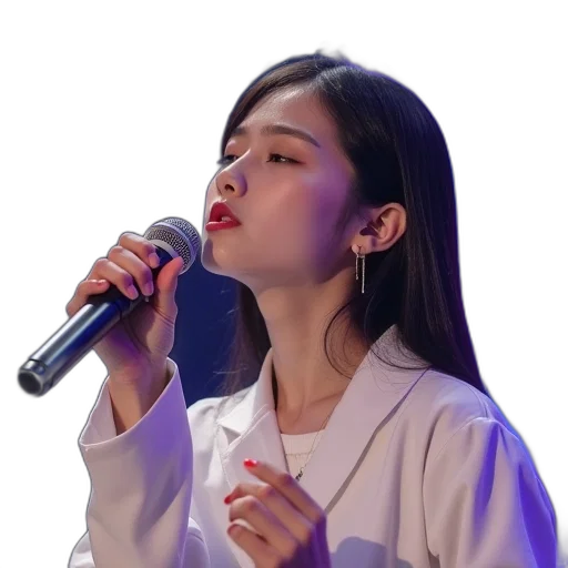 girl, singing, into, microphone transparent PNG cut-out