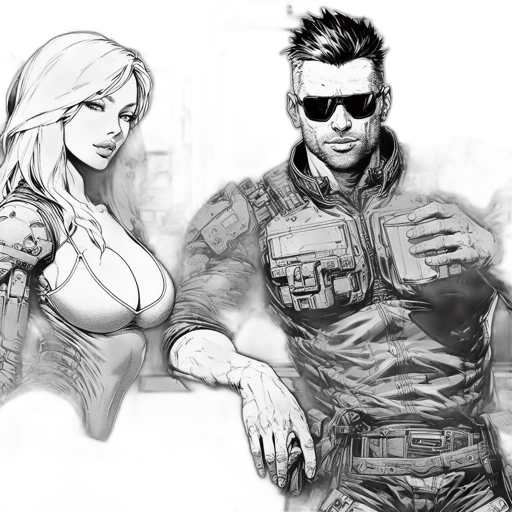 comic book art, concept art, cyberpunk, fantasy art transparent PNG cut-out