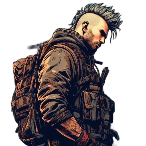 jacket, weapon, face, staff transparent PNG cut-out