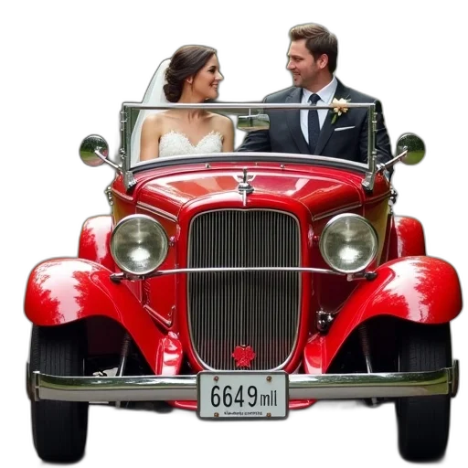 car, photorealistic, bride, groom transparent PNG cut-out