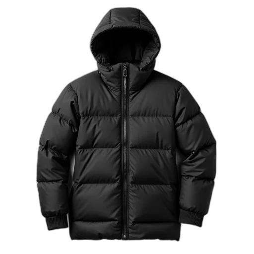 jacket, black, puffer, hood transparent PNG cut-out
