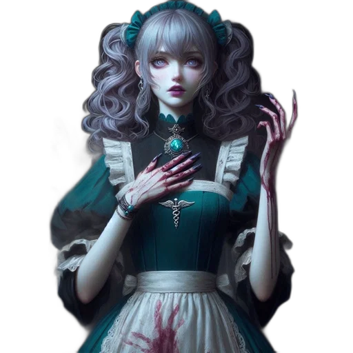 dress, creature, face, staff transparent PNG cut-out