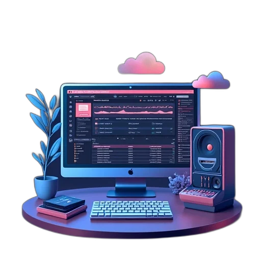 vaporwave, 3d render, cyberpunk, pixel art transparent PNG cut-out