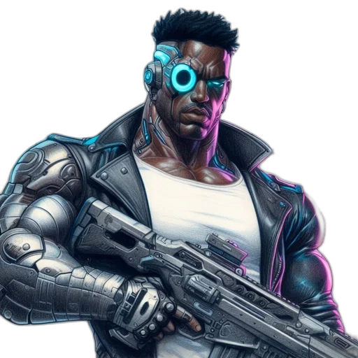 weapon, jacket, robot, cyberpunk transparent PNG cut-out