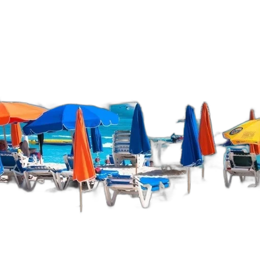 umbrella, 3d render, beach, blue transparent PNG cut-out