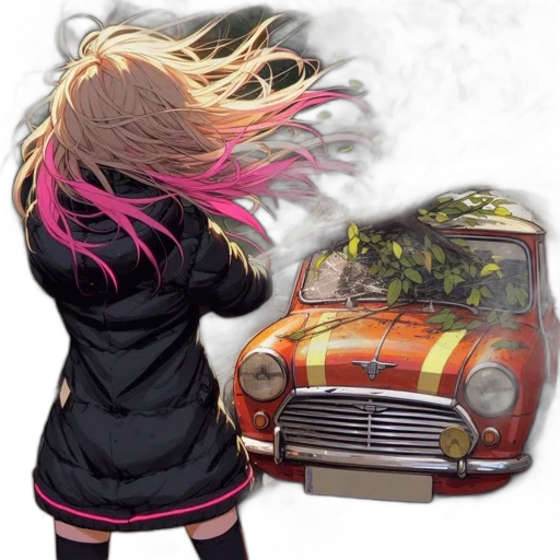 car, jacket, hair, dress transparent PNG cut-out